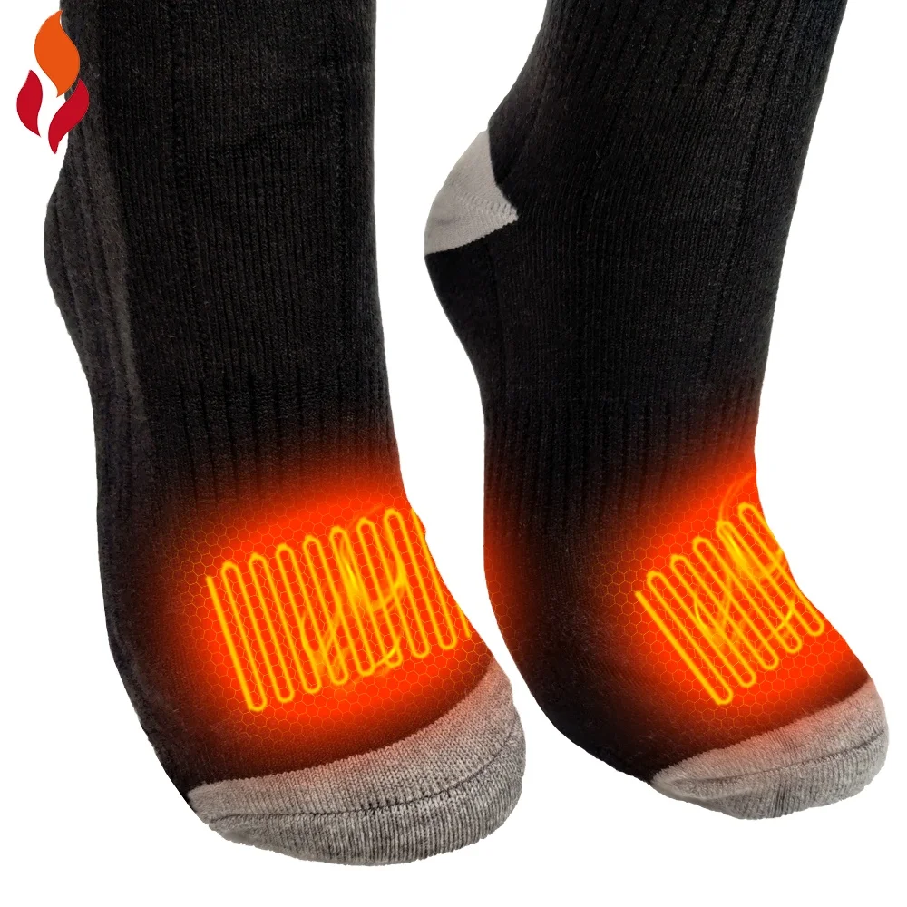 Stock Cotton Heated Socks Black Color Winter Casual Electric Heating Foot Sock For Men
