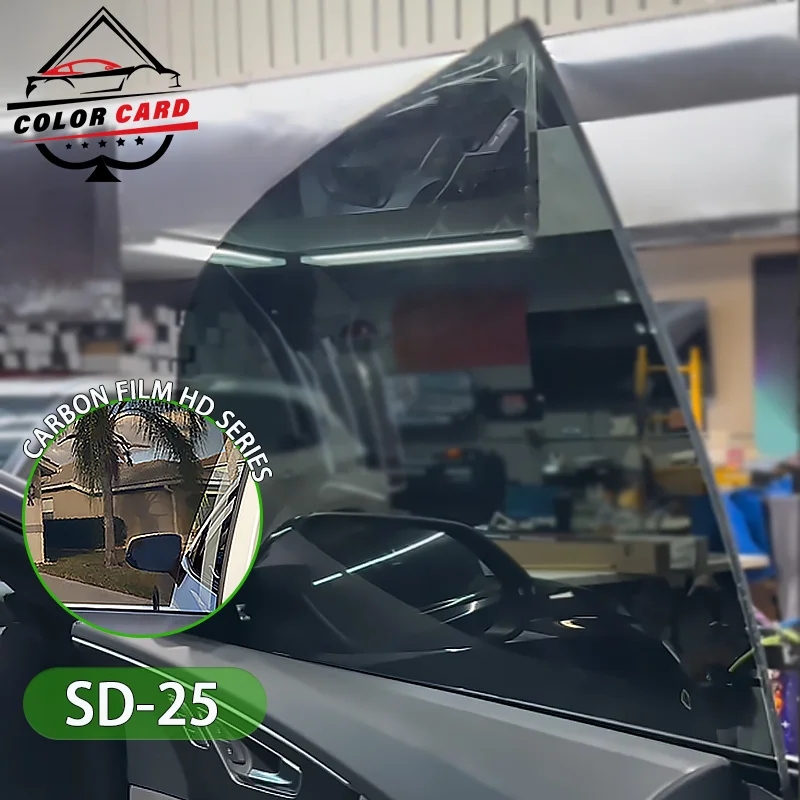 Цветная карта 2 мил углеродная оконная стеклянная наклейка VLT25 % Солнечная защита пленочная Тонировочная пленка для автомобильных окон