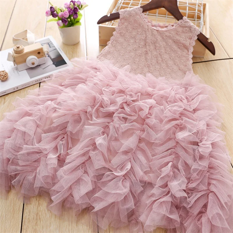 SongYi Casual Short Sleeve Kids Fairy Cake Smash Prints Girls Summer Elegant Wedding Party Dress