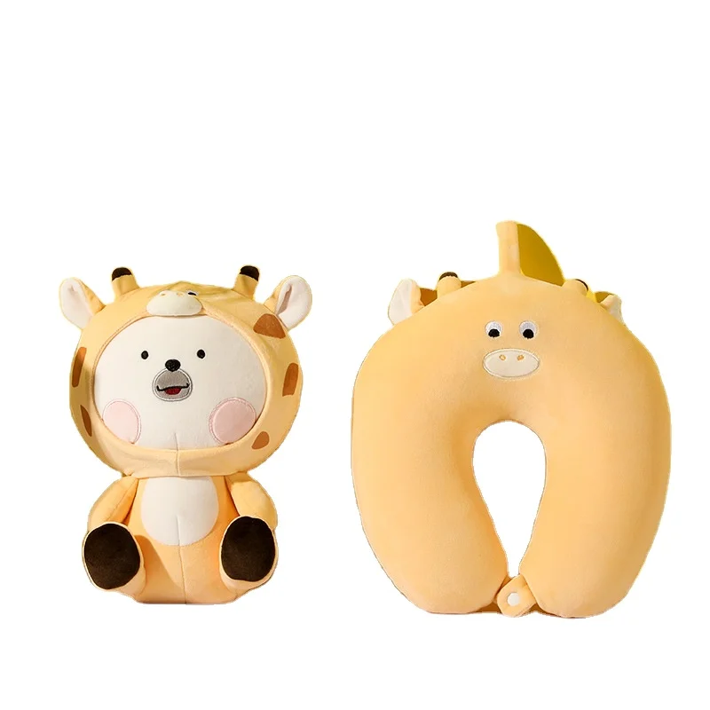 2024 Cute and cozy cute giraffe cartoon toy can be transformed into a travel pillow neck pillow