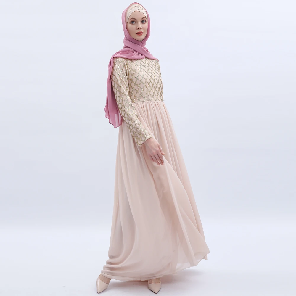 Turkish national style dress, long skirt, sequined mesh chiffon skirt Simple Modern Islamic Arabic Style Casual Dress 9510
