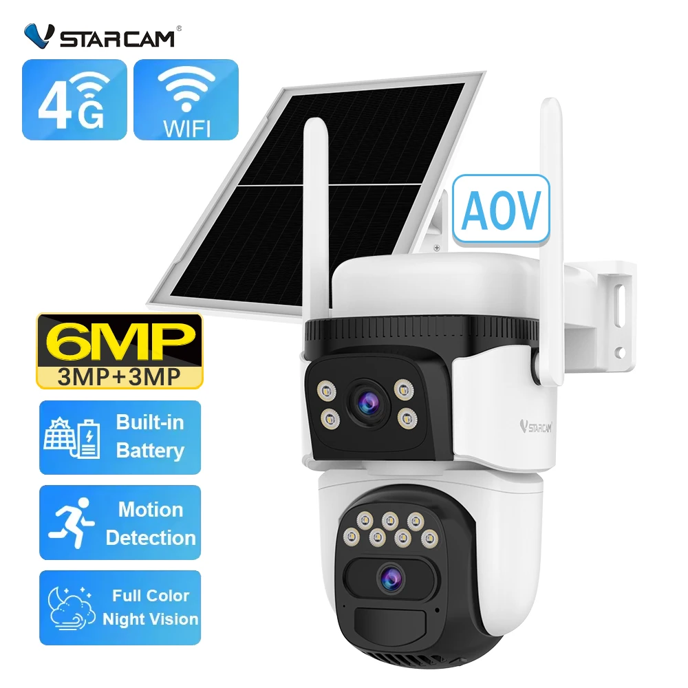 Vstarcam CS621DR-C полноцветная камера ночного видения HD 6 МП беспроводная Wi-Fi двухобъективная безопасности умная уличная PTZ Солнечная Wifi