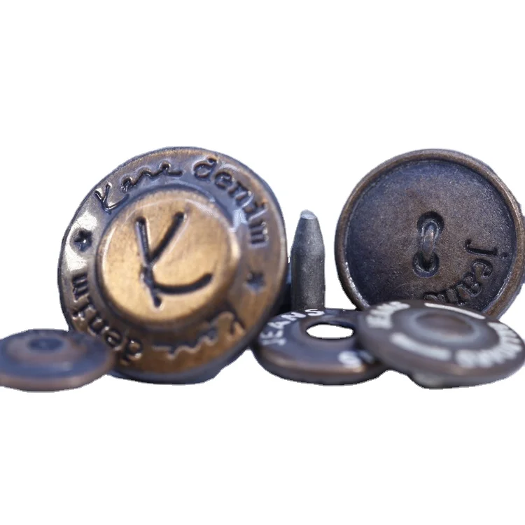 Custom Private Brand Name Logo Jeans Metal Badge Copper Zinc Alloy Round Metal Shank Badge Jeans Buttons Rivets Metal Button