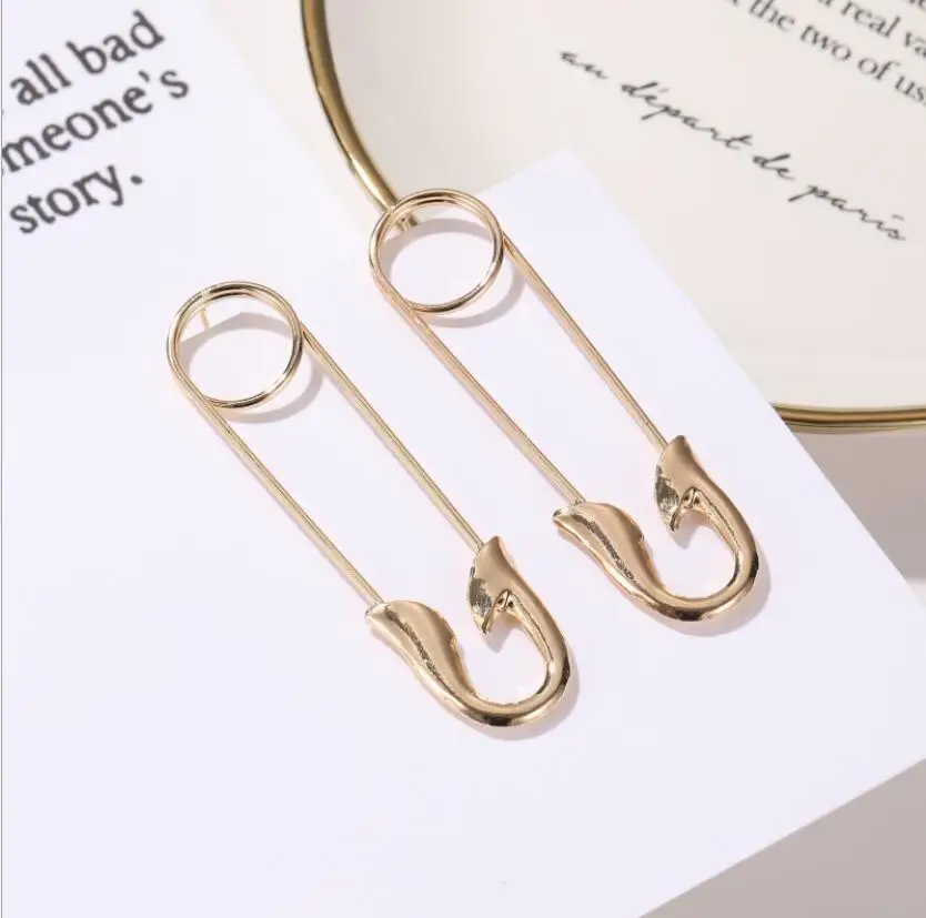 
Wholesale Modern Stylish Casual Gold Plated Stainless Steel Punk Goth Safety Big Pin Earrings 