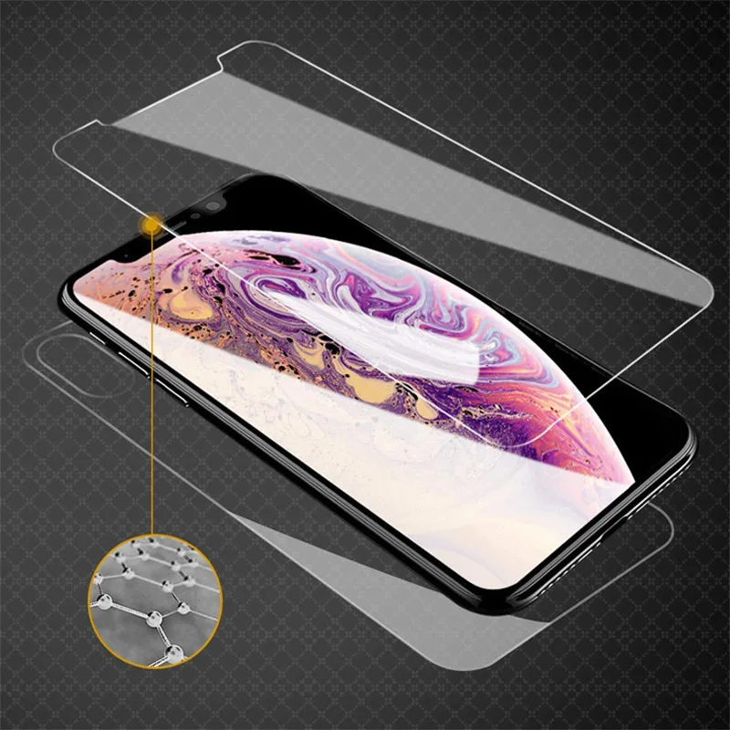 
For iPhone X Xs 9H Transparent Tempered Glass Front Back Screen Protector 