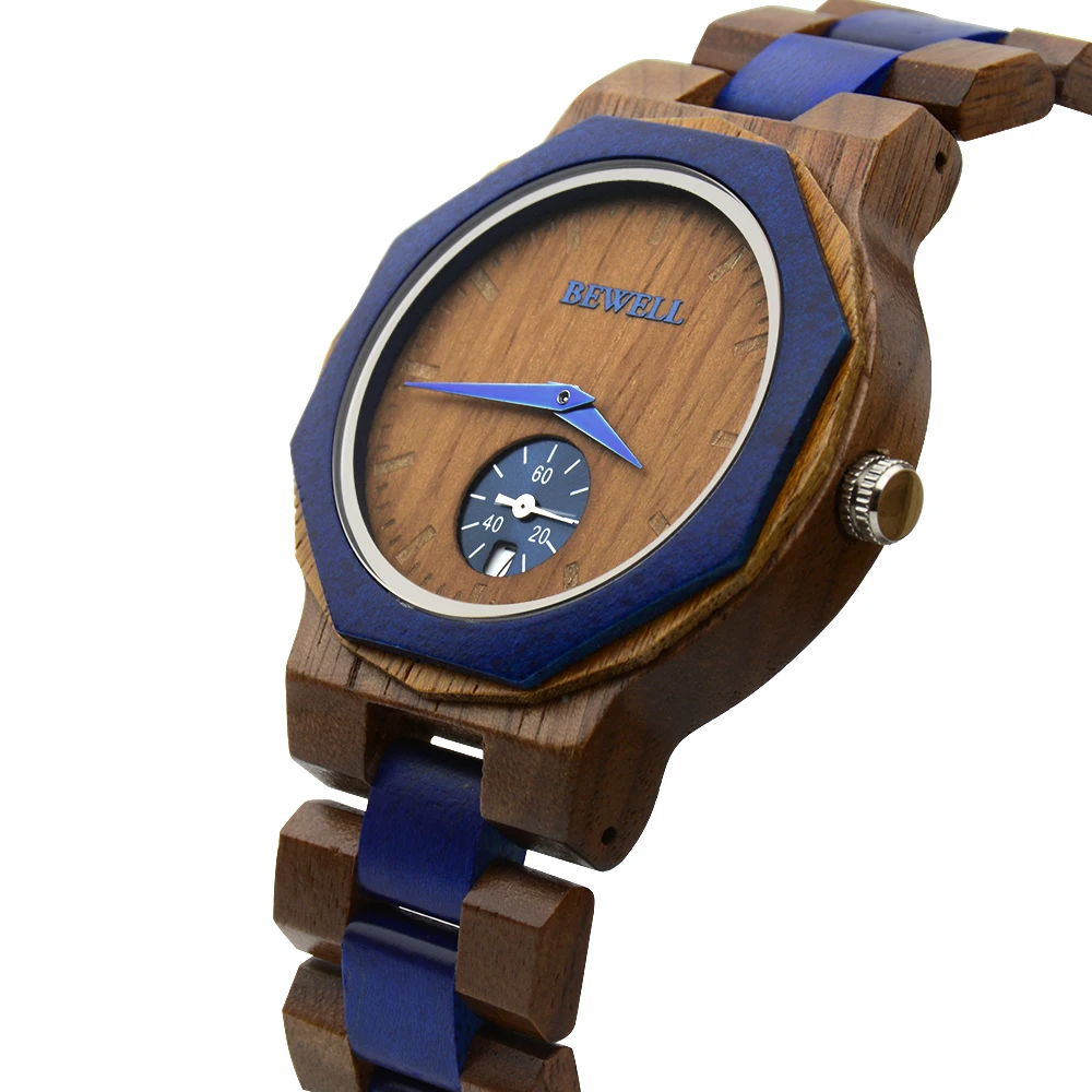 Blue Dyed Wood Watch Best Seller Black Walnut Wooden Dial Watch New Arrival Factory Watch with Your Brand (1600405449852)