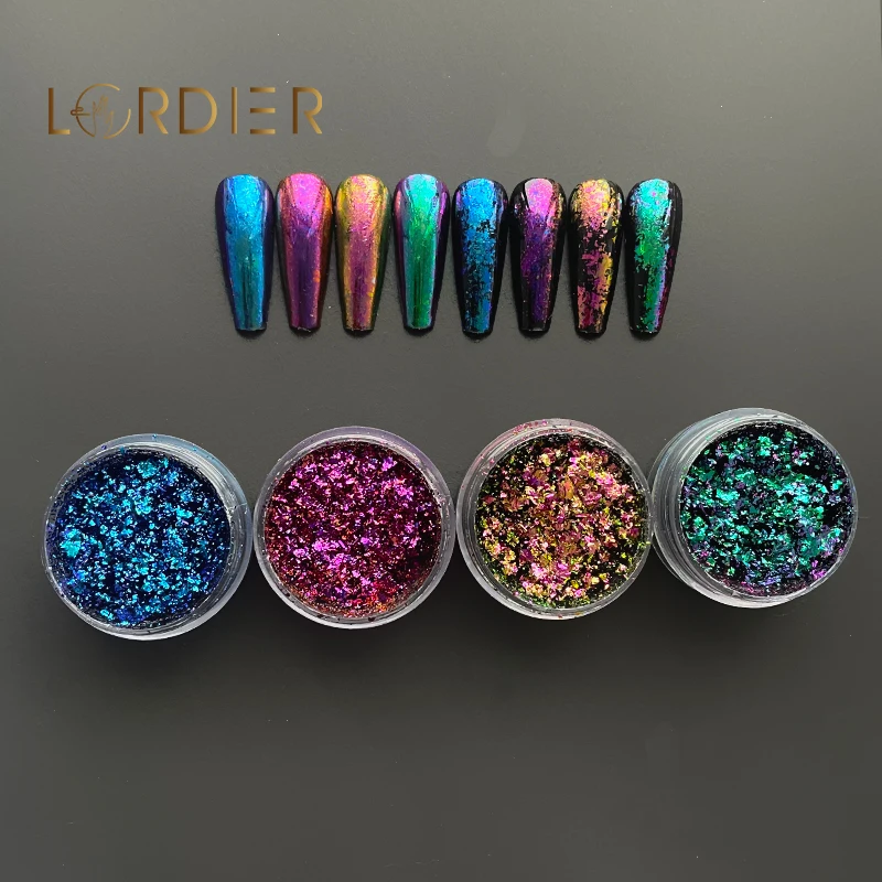 0.2G Chameleon Flakes Nail Glitter Sequins Mirror Chrome Pigment Flakes Nail Art Irregular Powder Nail Flake