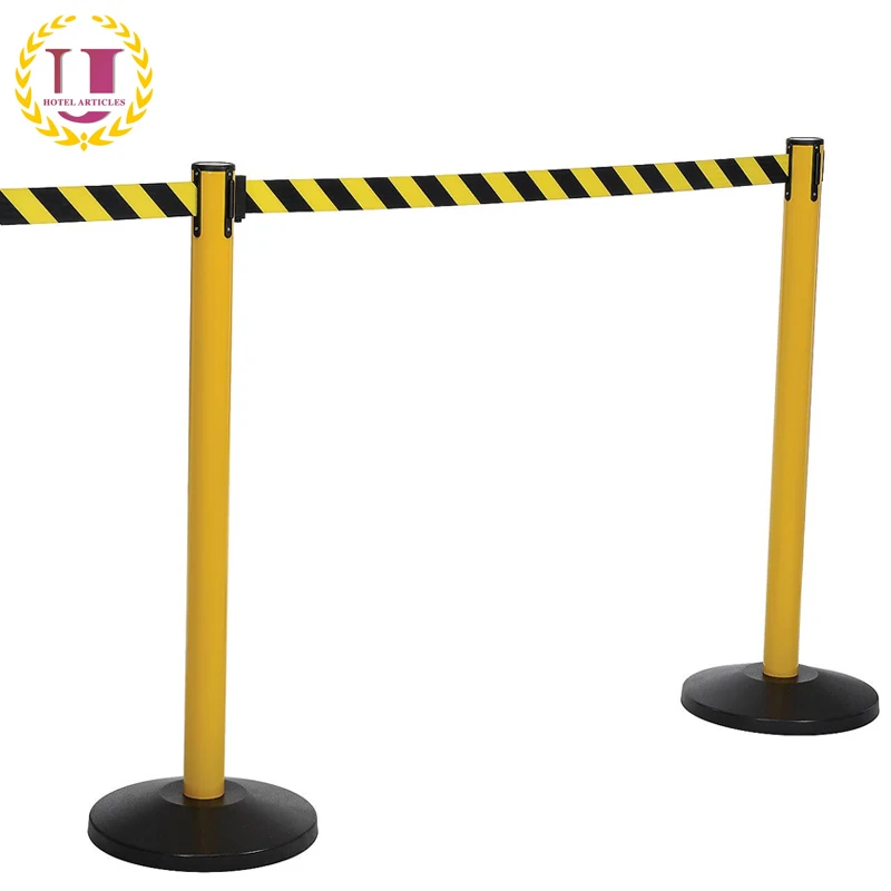 Commercial Extendable Mobile Safety Sign Yellow Barrier Post with Locking Straps
