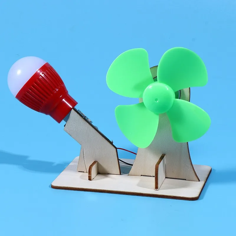 Creative wooden DIY wind power bulb toys steam scientific experiment kits kids toys