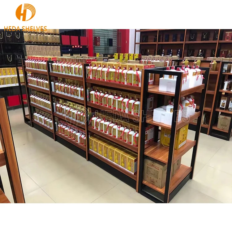 Heda Shelves Metal Gondola Design Wooden Shelving Display Stand Retail Rack Retail Shelving Products Cardboard Floor Cosmetic