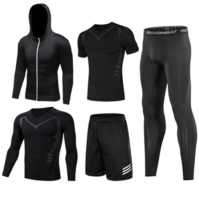 Customized 5-piece gym workout quick drying bodysuit, jogging, basketball, cycling exercise set