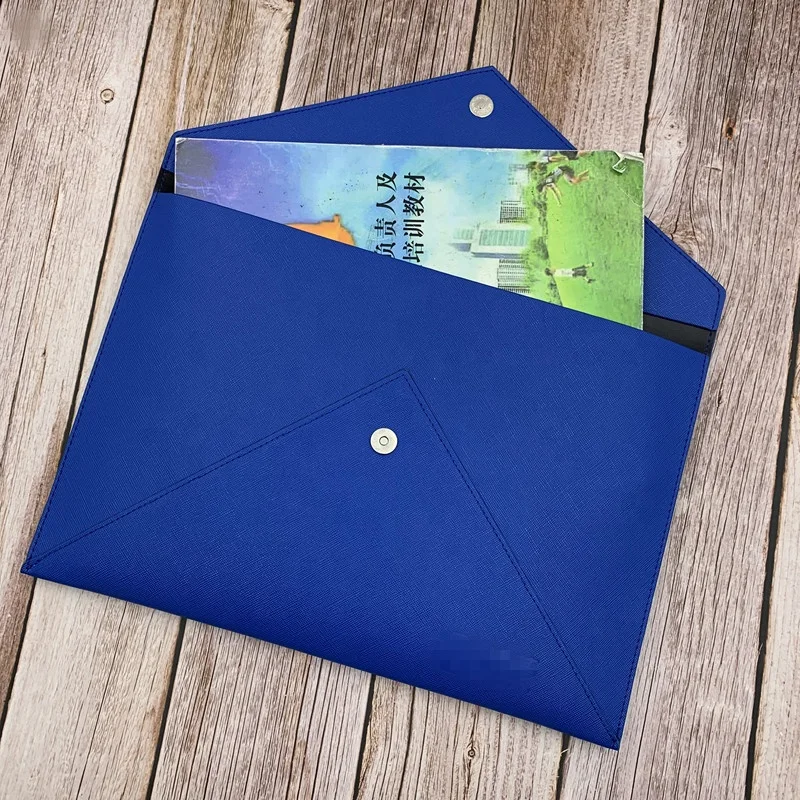 Custom WaterproofA4 PU File Folder Document Bag With Button Flap For Promotion
