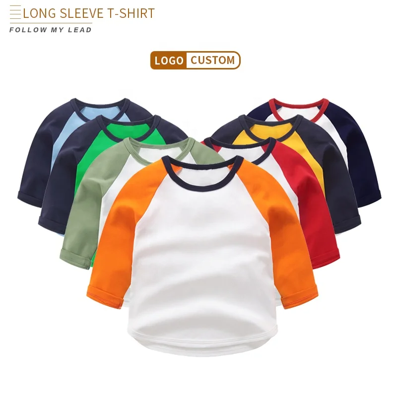 2021 High Quality Children Long Sleeve Custom Logo Printing Cotton Plain Blank Kids Baby Girl Boy T shirts
