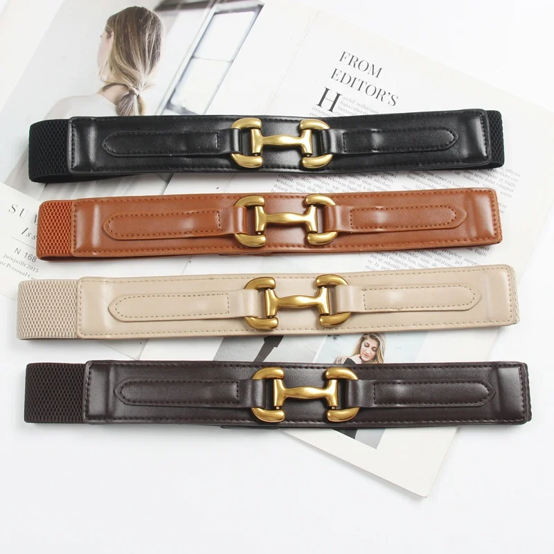 Special offer fashion metal H buckle pu leather belt waistband  elastic decoration dress Korean version versatile waist belt