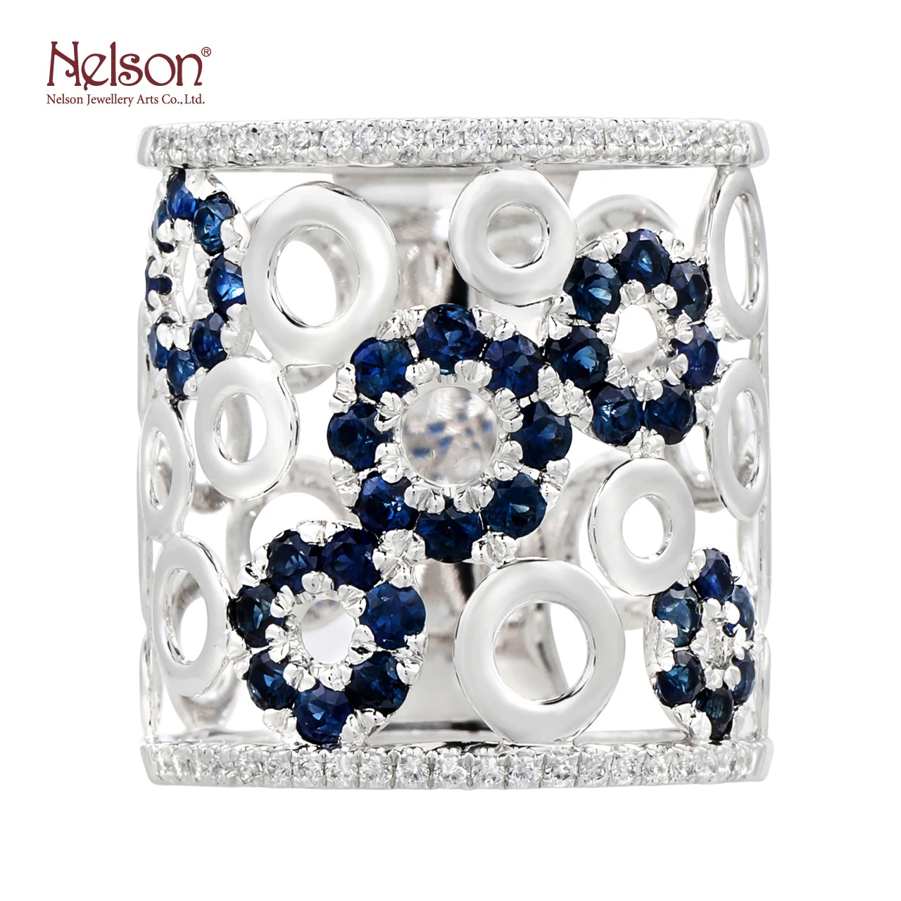Wholesale price no MOQ Custom logo Award Winning Factory 18K 750 White Gold Natural Blue Sapphire Genuine Diamond Ring