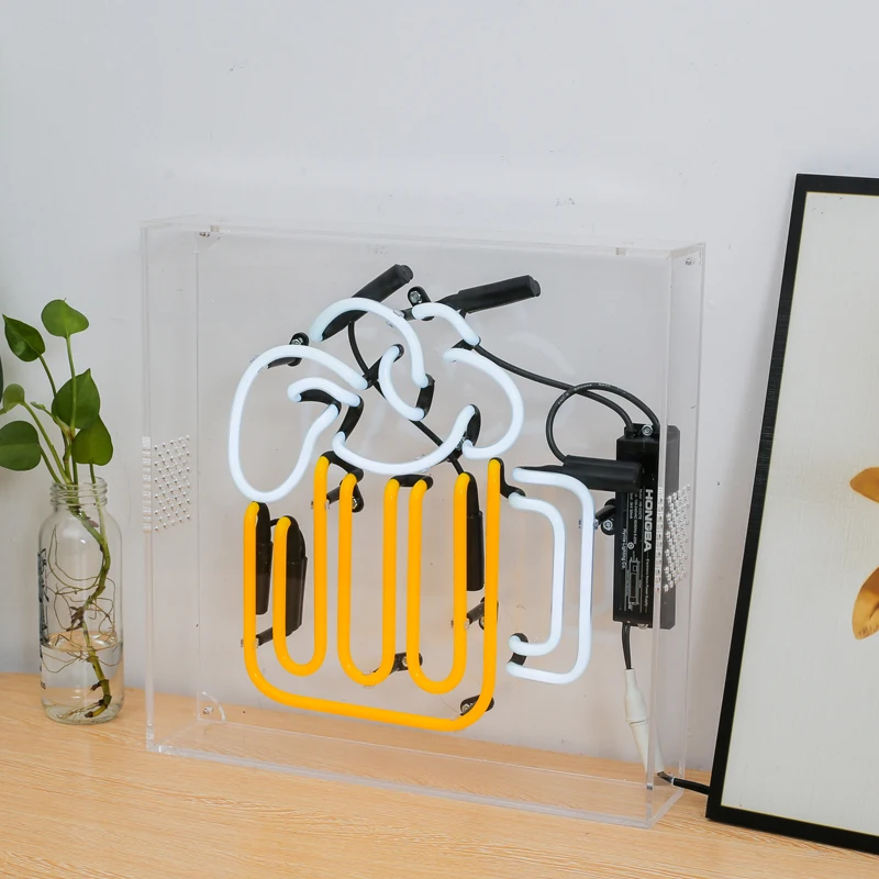 3D illuminated home decoration RGB cup design lighted glass neon sign for party