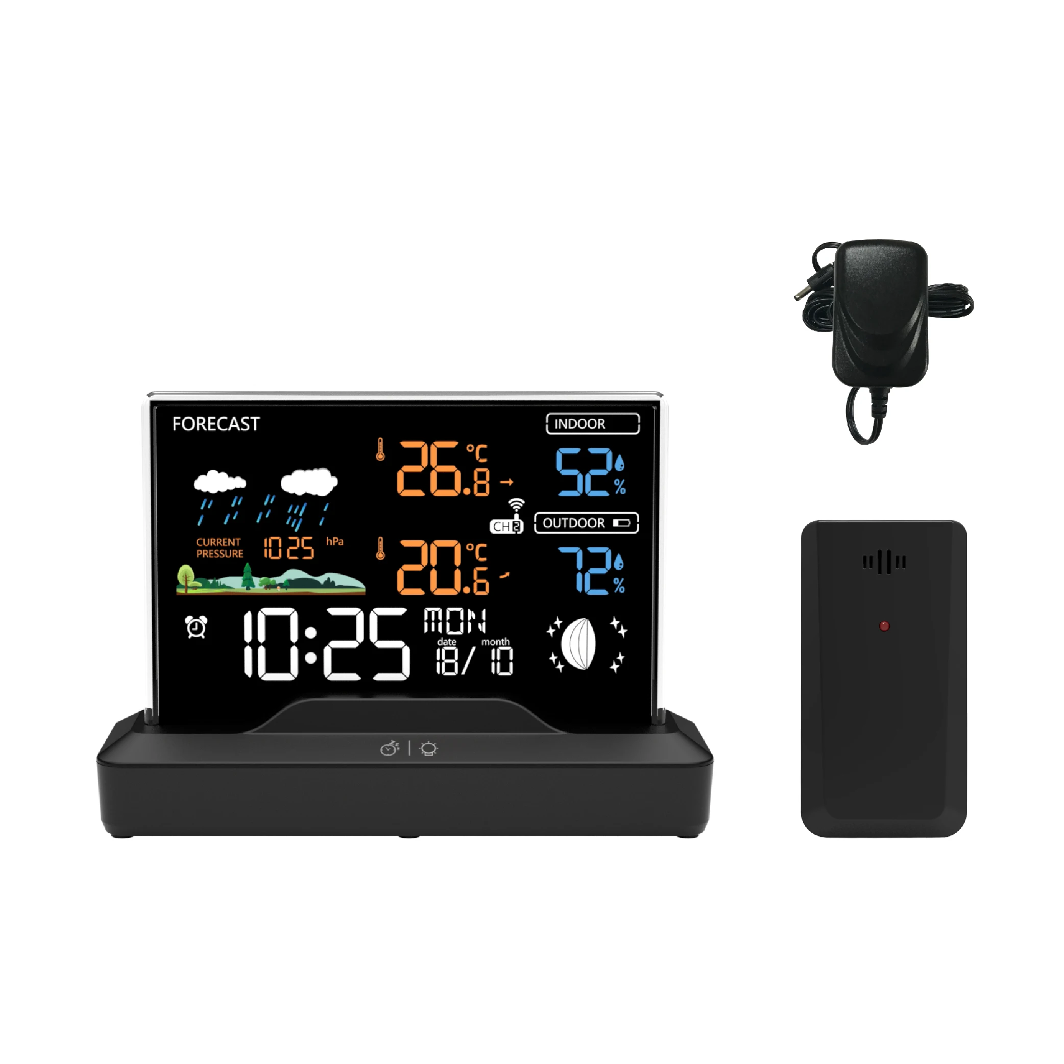Wi-Fi Weather Station Indoor/Outdoor Remote Monitoring System Temperature Humidity Wireless Forecast Data Color Console