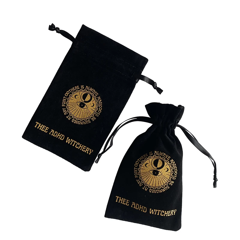 Индивидуальный дизайн черные бархатные сумки для духов на шнурке упаковки косметики с золотым логотипом