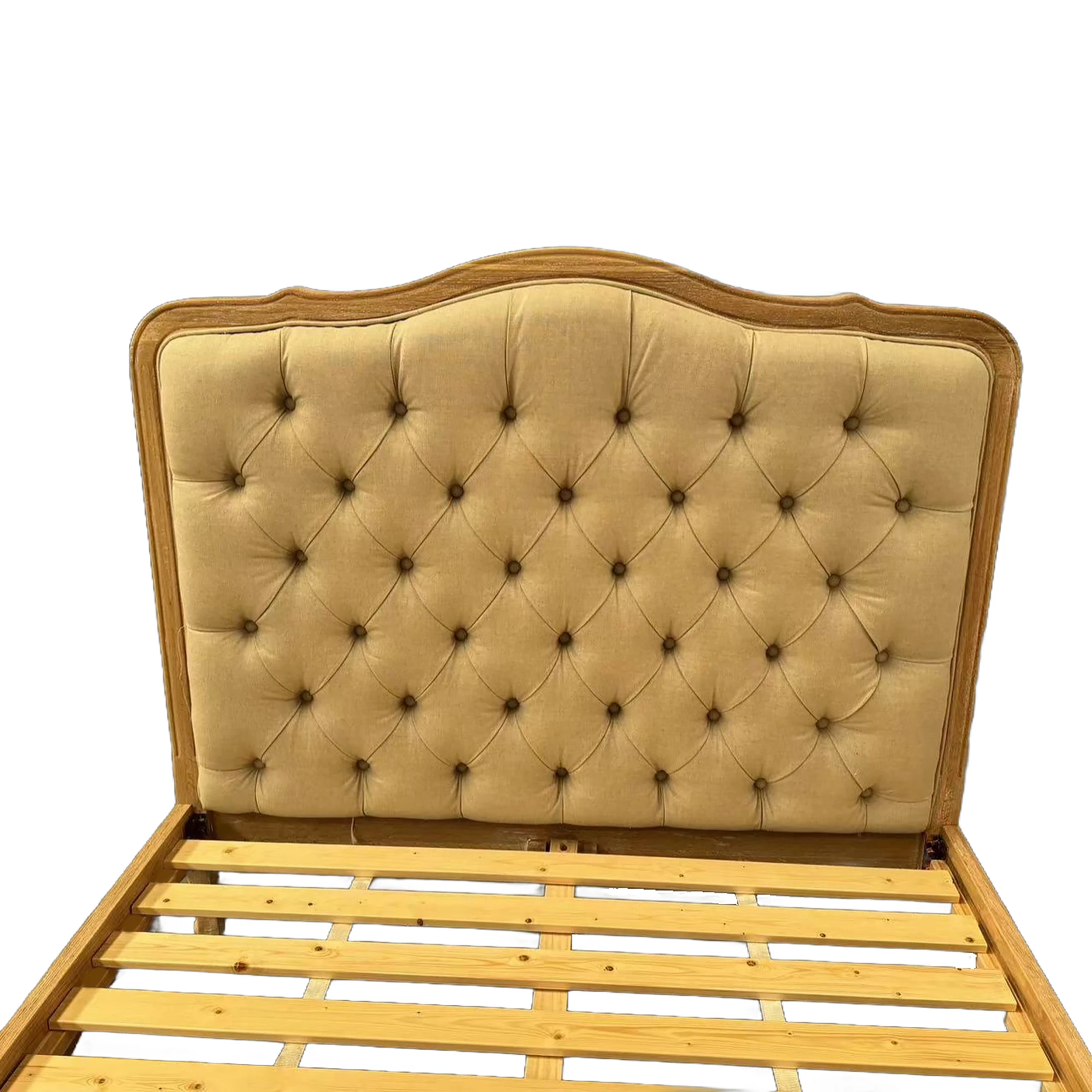 GB46-4 French Classical Country Bedroom Furniture Oak Button Upholstered Headboard Footboard Bed