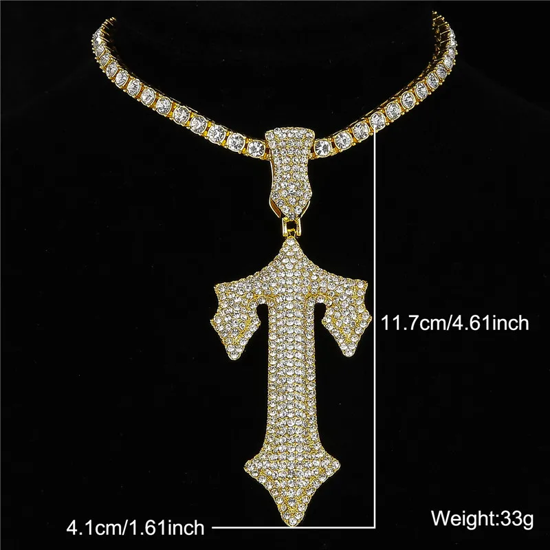 2023 New fashion Cross Sword Jewelry Alloy Cheap Iced Out Pave Diamond Trapstar Game Controller Pendant Necklace for Men
