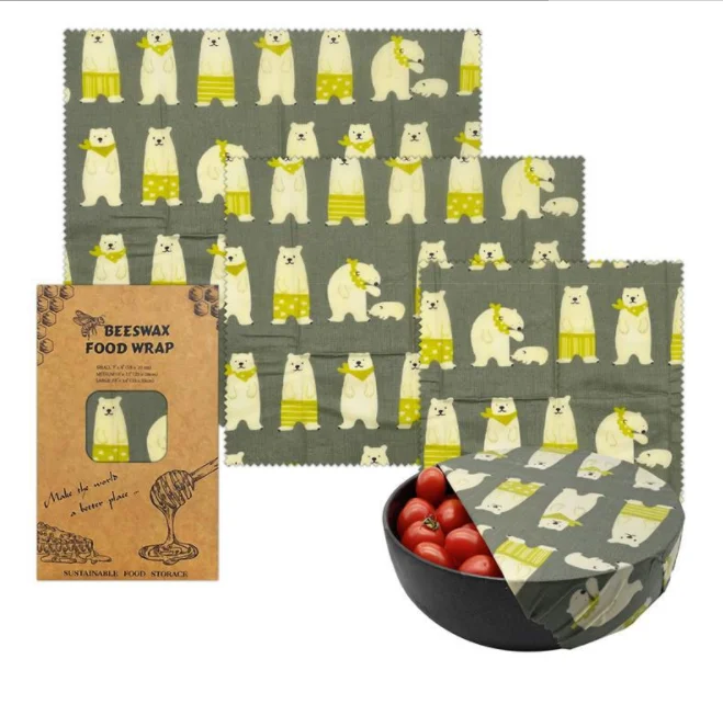 3 Pack  Eco-Friendly Zero Waste Organic Cotton Assorted Vegan Plastic and Silicone Free  soy wax beeeswax  Food Wrap