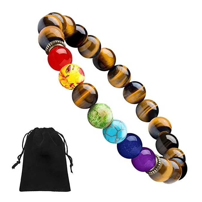 2021 Custom Adjustable Bracelet Pierre Naturelle Crystal Healing 7 Chakra Bracelet