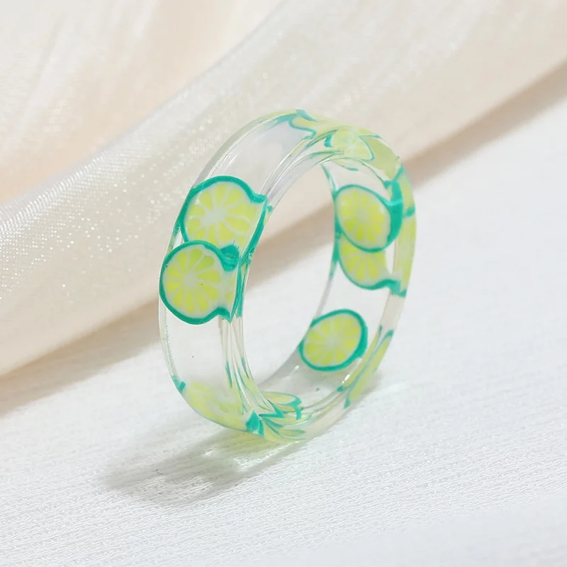Amazon Hot Sale Korean Style Cheap Price Simple Rings Fashion Summer Cute Girl Acrylic Resin Fruit Ring