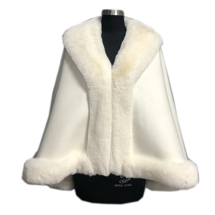 2022 new winter coat upscale design real faux fox fur trimming large size Ladies luxury fur poncho
