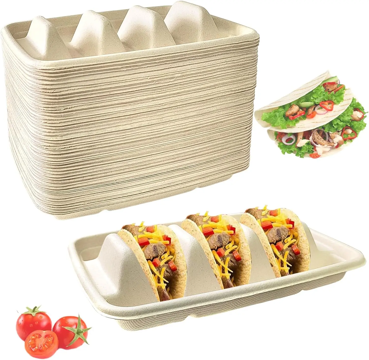 Custom Disposable Taco Taco Box Bagasse Crispy Tortilla Sugarcane Taco Box