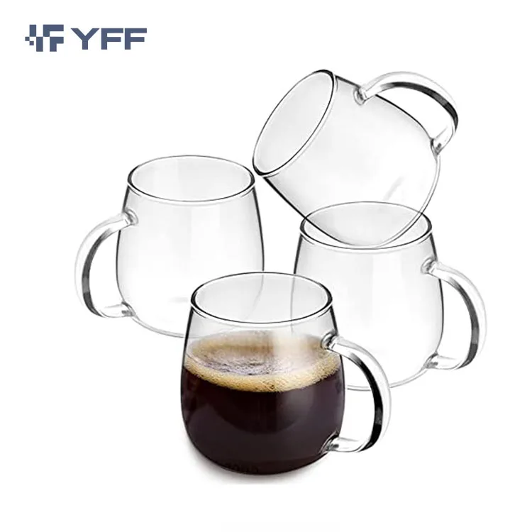 Custom logo high borosilicate heat resistant transparent Clear Glass Mug With the handle