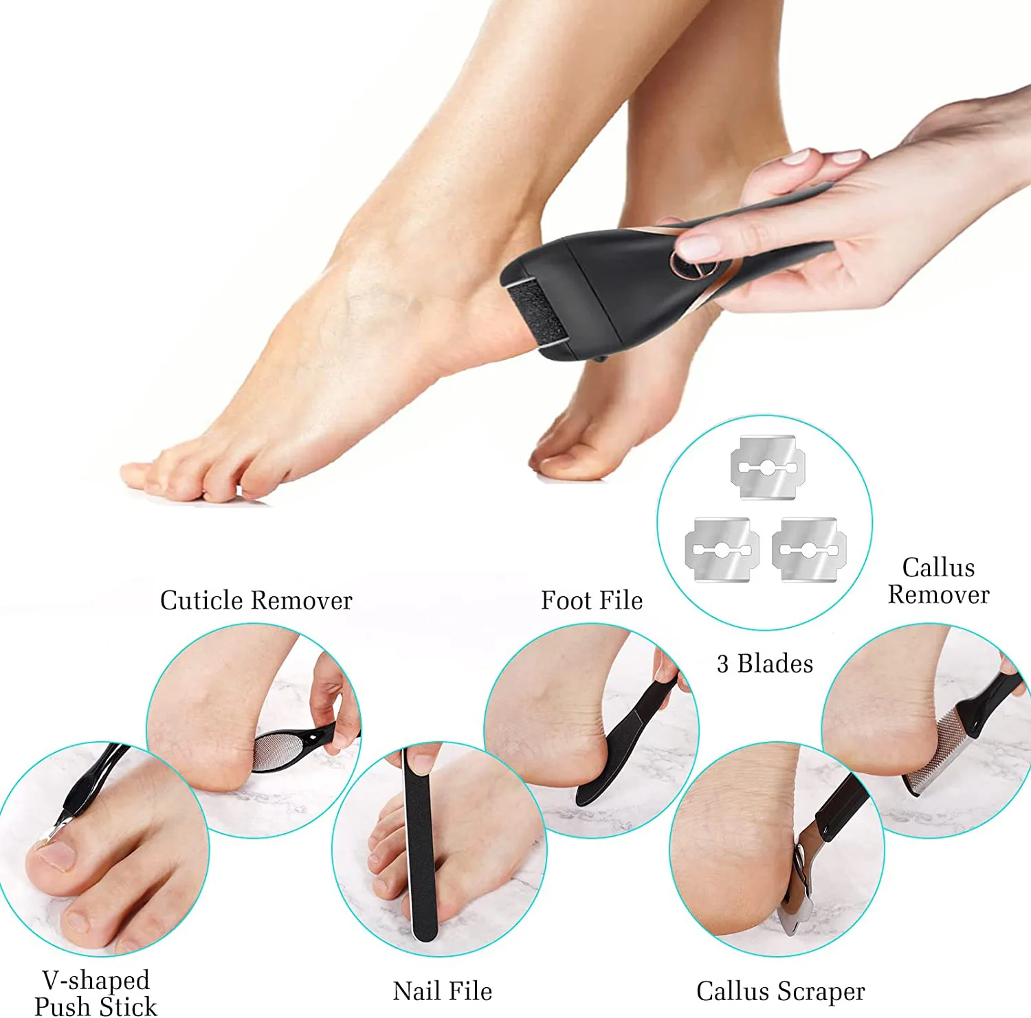 10pcs/set Waterproof Professional Foot File Pedicure Kit Tool Electric Feet Cracked Heels Dead Skin Scrubber Calluses Remover
