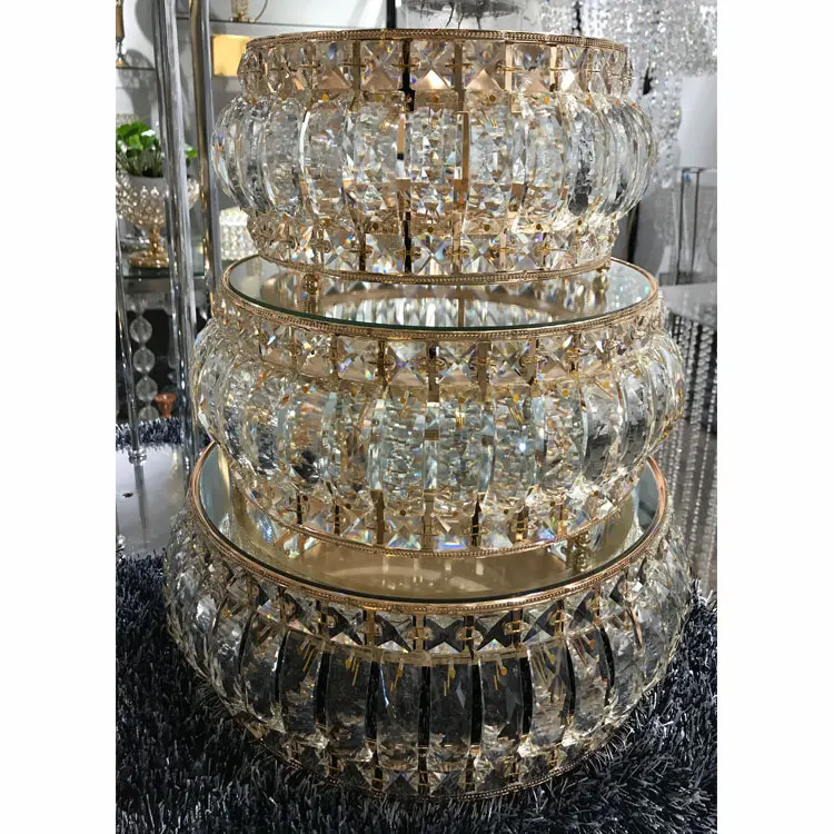 wholesale rotating big crystal gold cake stand wedding table centerpieces decoration for sale