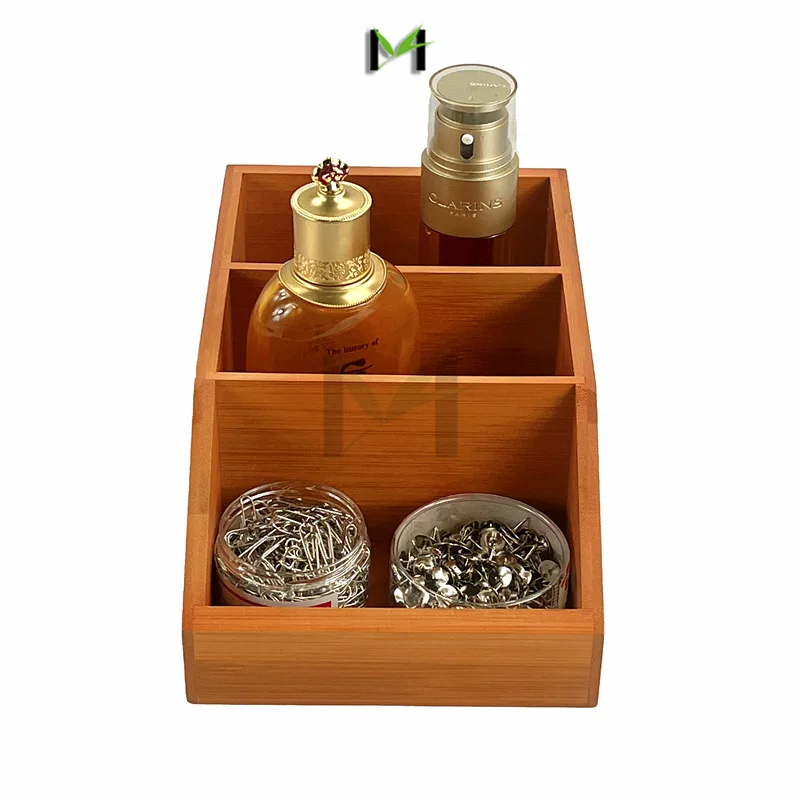 Бамбуковая деревянная корзина для хранения еды с 3 отделениями и наклонной передней частью для кухонного шкафа, кладовой, полки для органайзера