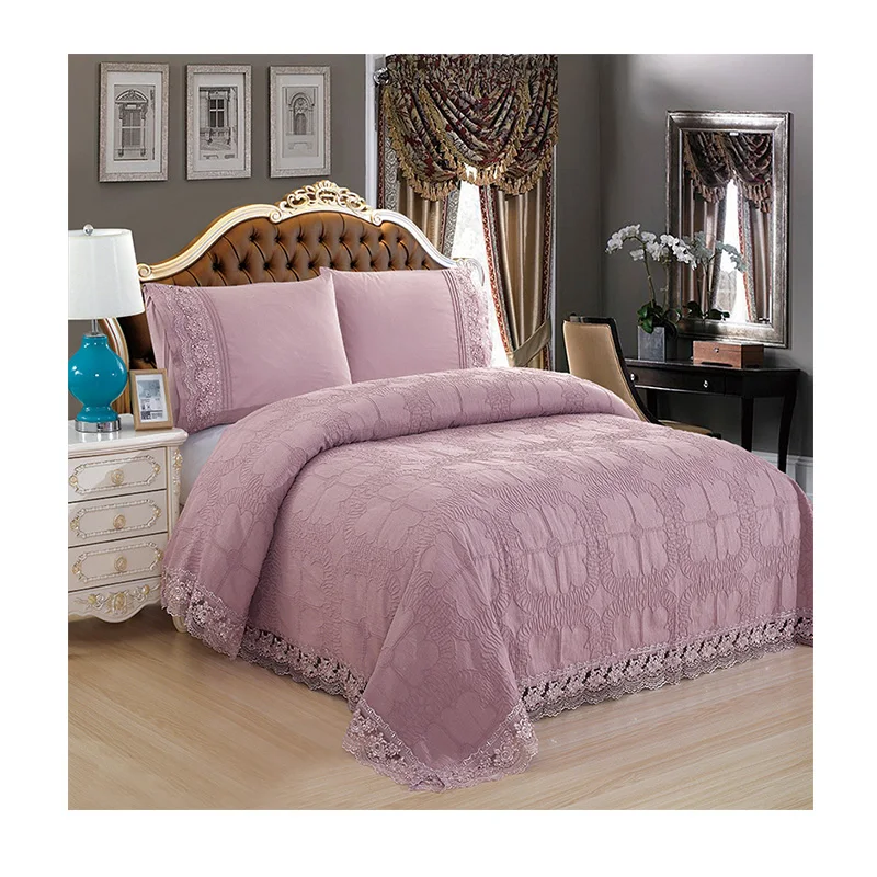 Popular solid chenille  four piece bed skirt three piece home dormitory one piece set