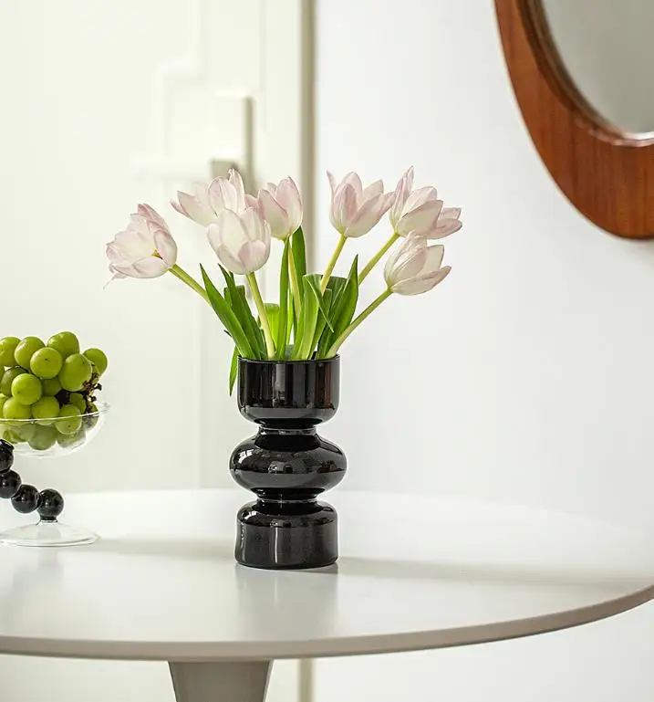Elegant Customized Glass Vase Decoration for Living Room Color Pink Black Clear Decoration Glass Vase Candle Hoder