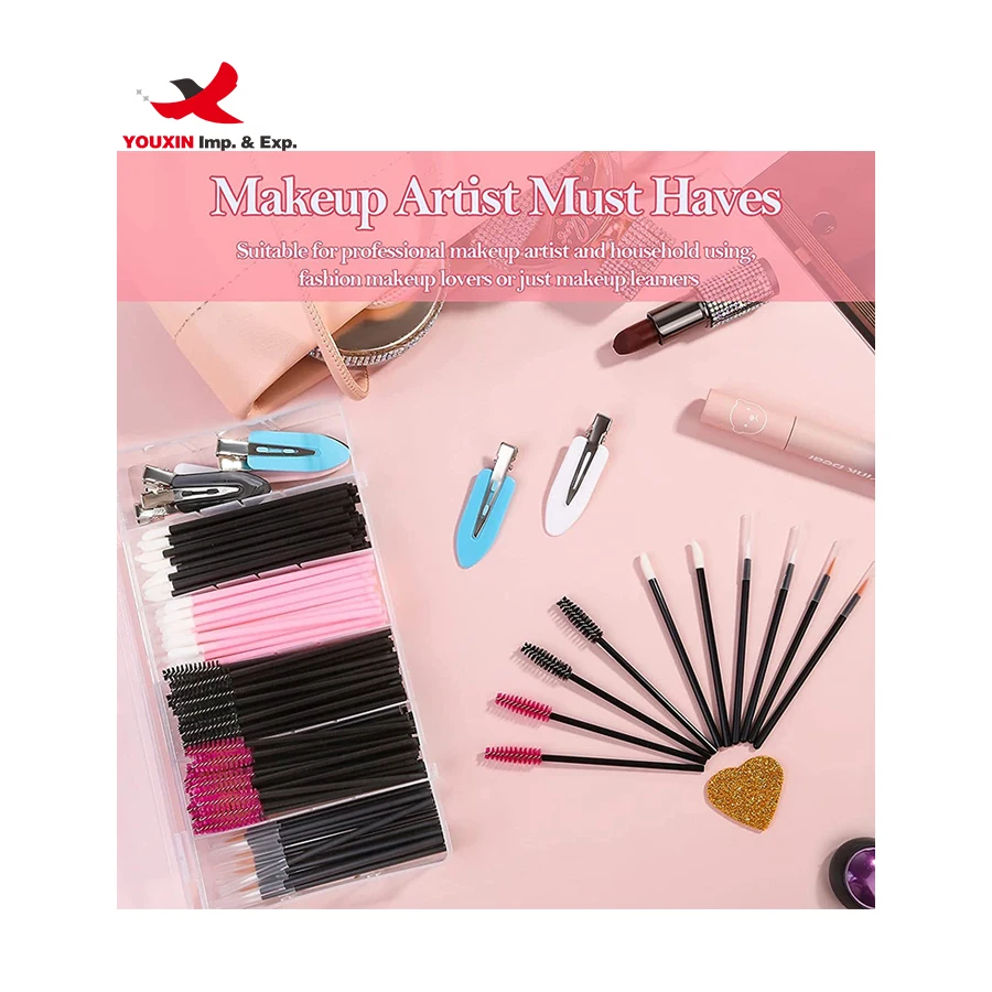 Factory Wholesale Makeup Tool Eyelash Brush Eyebrow Brush Lip Brush Hairpin Color Palette Powder Puff Disposable Makeup Tool Set