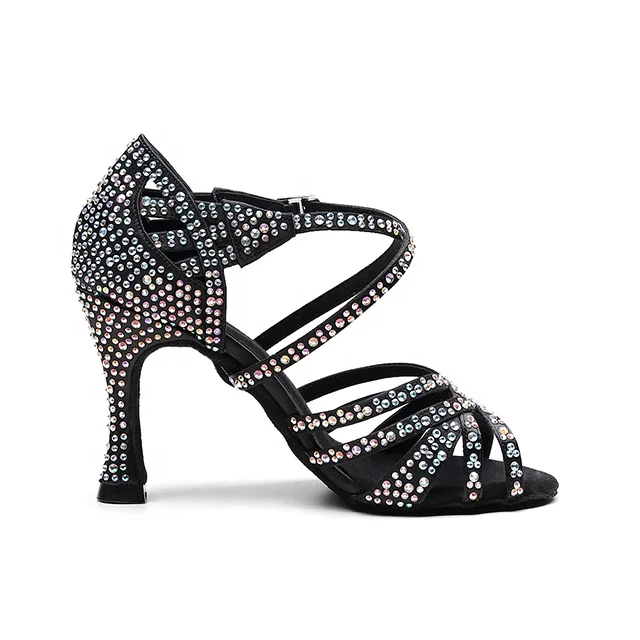Ladies Latin Dance Shoes 1046 Silk Satin Rhinestone 9cm Heel