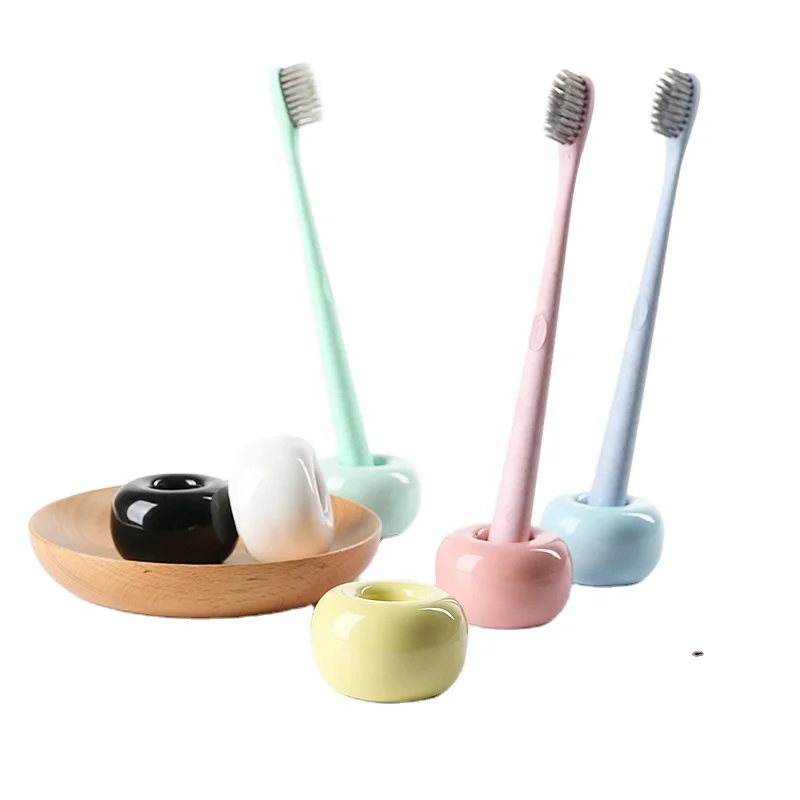 Novel Donut Ceramic Toothbrush Holder Base Frame Storage Rack Bathroom Shower Tooth Brush Stand Shelf