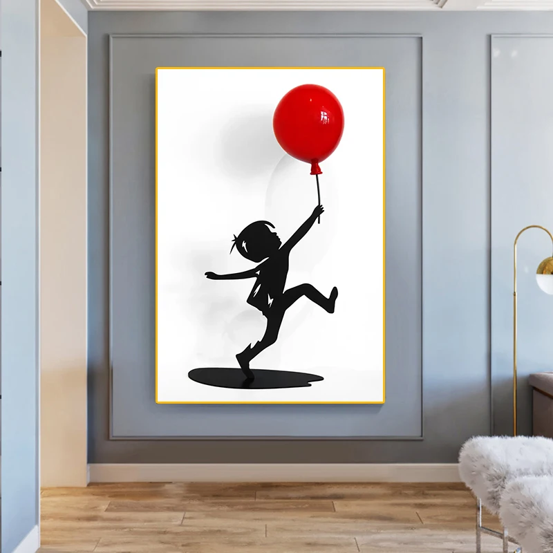 Nordic characters canvas painting boy and red balloon mural Banksy Art Poster living room bedroom bar home decoration mural