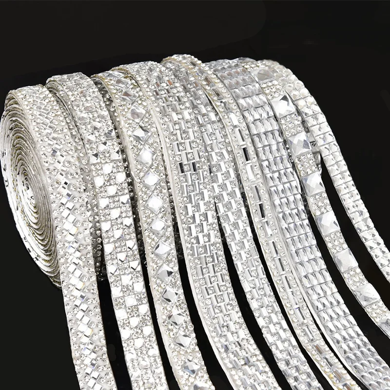 Wholesale Glue on Rhinestone Chain Self Adhesive Bling Crystal Ribbon Trim Rhinestone Chain Trim LSHT013