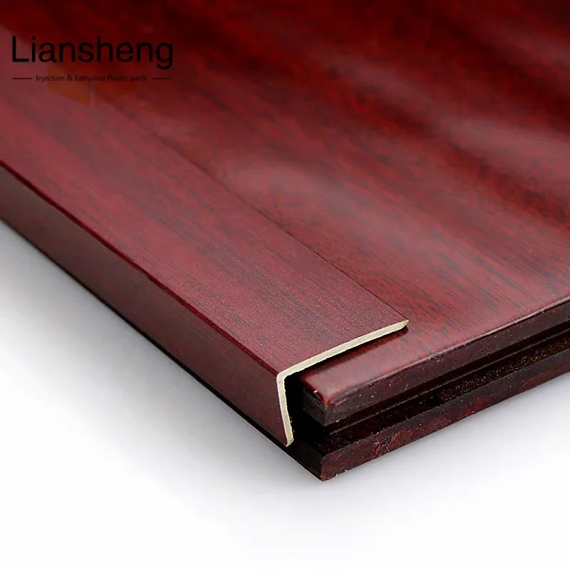 flooring trims plastic L- shaped stair edge covering wooden grain decorative plastic  profile flooring edge banding