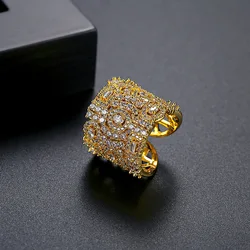 Fashionable Most Popular 18K Brass Elegant Engagement Platinum Plated Boho Style Zircon Ring Hollow Geometric Open Pattern Ring