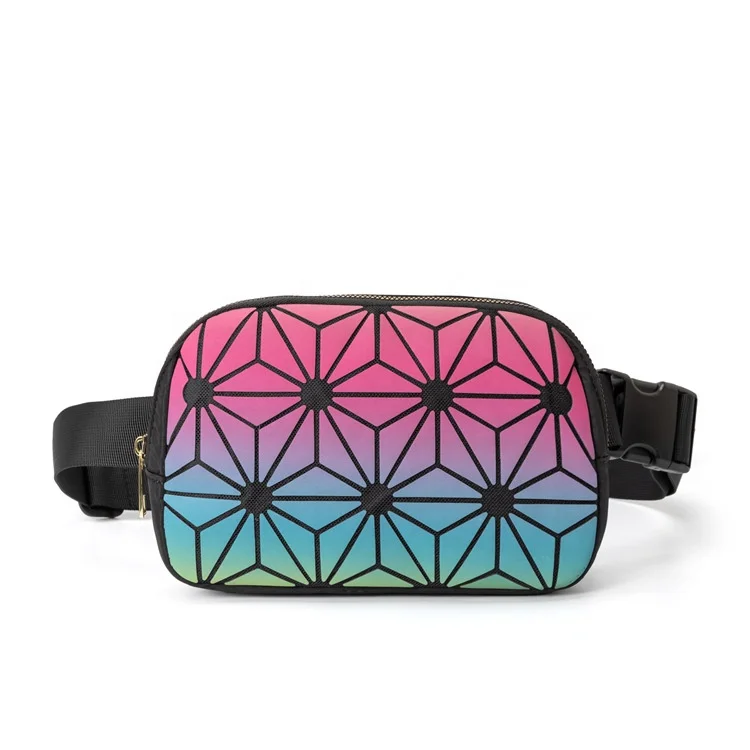 Sports Reflective Fanny Pack Chest Packs Hip Bag Geometric Luminous Holographic Waist Belt Bags