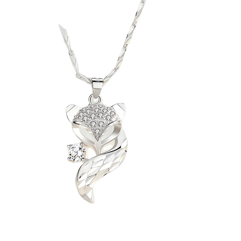 Hot Seller Custom Animal Jewelry Sterling Silver 925 Fox Pendant with Clear CZ Stone Gold Plated 925 Solid Silver Charm Necklace