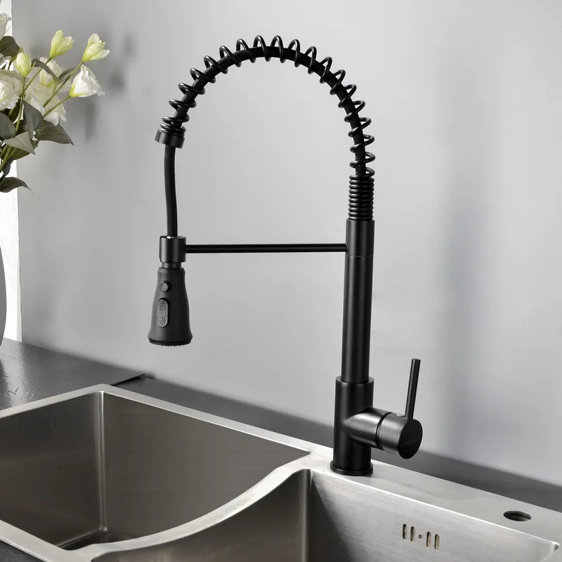 UPC cUPC NSF american standard single handle brass matte black pull down kitchen sink faucet with sprayer for kitchen sink