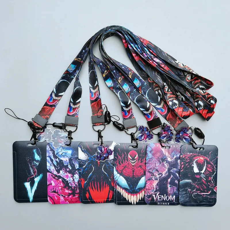 Anime Cool Cartoon Marvel Venom Lanyards Plastic ID Name Badge Card Holder Kids Gifts Campus Student Card Case Accessories
