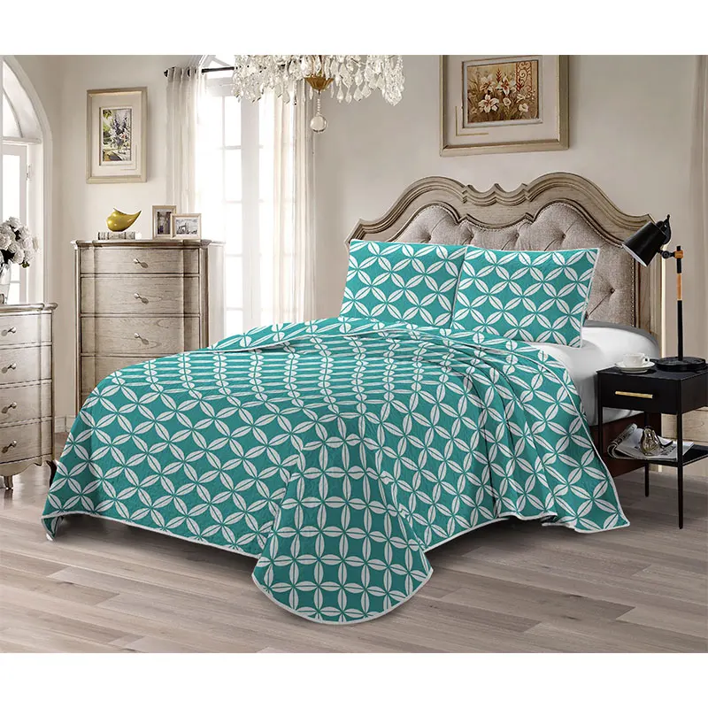 New Customized Light Green Flower Skin-Friendly Ultrasonic Quilted Bedspread Set