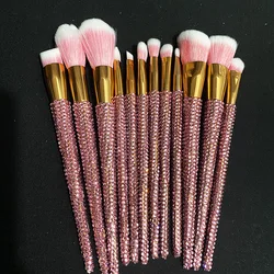Handmade Soft Nylon Rhinestone Glitter Luxury Crystal Diamond BlingBling Powder Blusher Eyeshadow Brush Makeup Brush Set