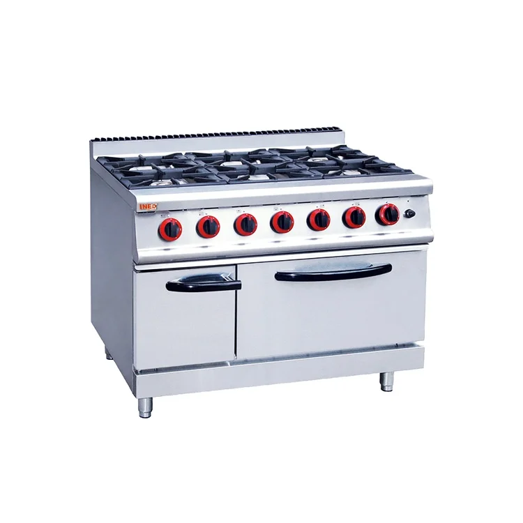 Hotel Restaurant Kitchen Catering Equipment Commercial Gas Kitchen 6 Burners Stoves With Cabinet