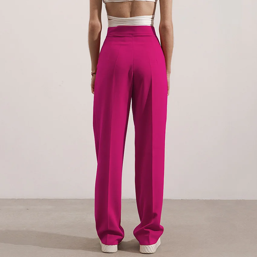 Mandy Trousers Casual Straight Pants Suit Pants Red New High Waist Slim 2023 Spring Women Office Lady Loose Summer One Piece Dress